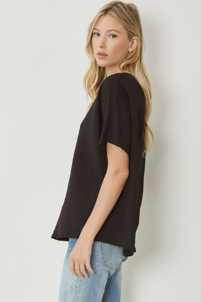 Josie Solid Roomy V-Neck- Black