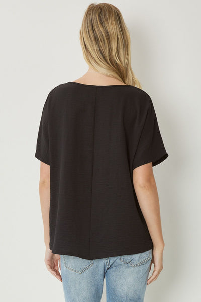 Josie Solid Roomy V-Neck- Black