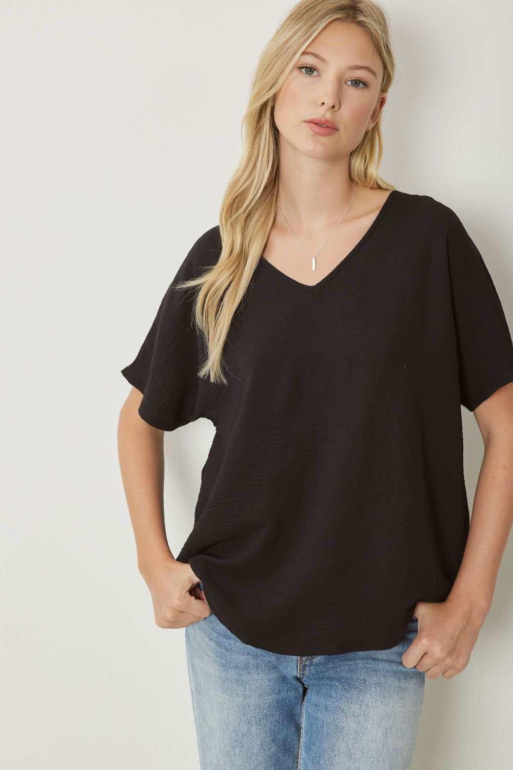 Josie Solid Roomy V-Neck- Black