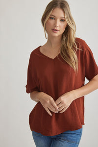 Dante V-Neck Top- Chocolate Rust