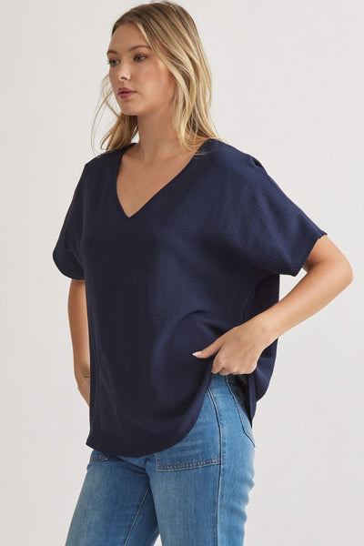 Dante V-Neck Top- Navy