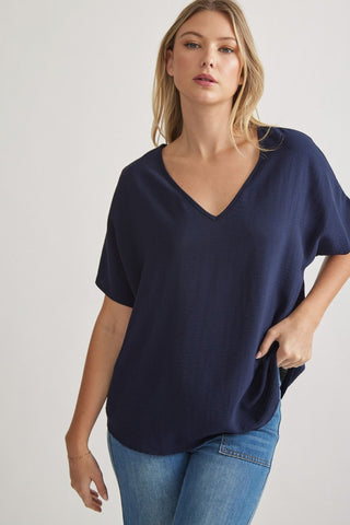 Dante V-Neck Top- Navy