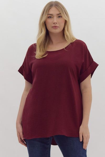 Jaqui Scoop Neck Top- Curvy Burgundy