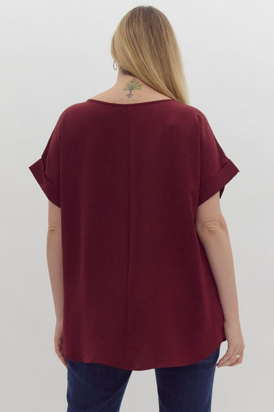 Jaqui Scoop Neck Top- Curvy Burgundy