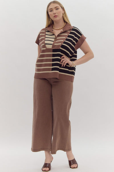 Tally Stripe Ribbed Color Block Sweater- Curvy