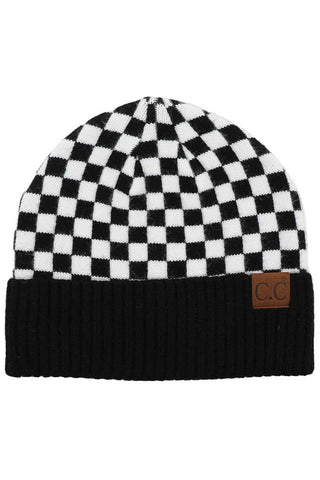 C.C Checkered Pattern Beanie Hat