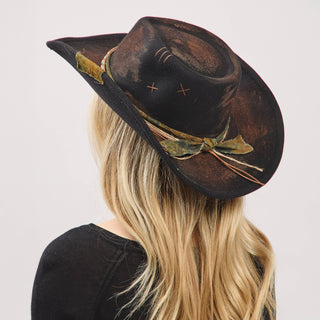 Distressed Fabric Band Rustic Cowgirl Fedora Hat