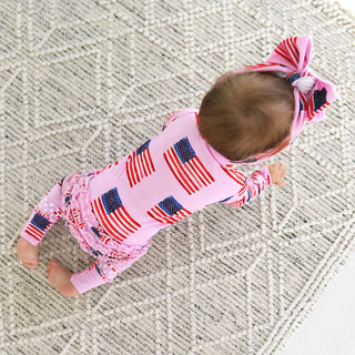 Gigi and Max - Betty Pink Flag Ruffle Zip Bamboo4th of July Sleepies Little