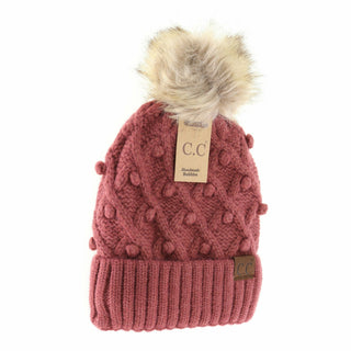 Bobble Knit Fur Pom C.C Beanie