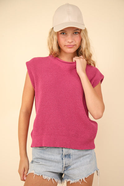 Ollie Oversized Soft Knit Sweater Vest- Pink