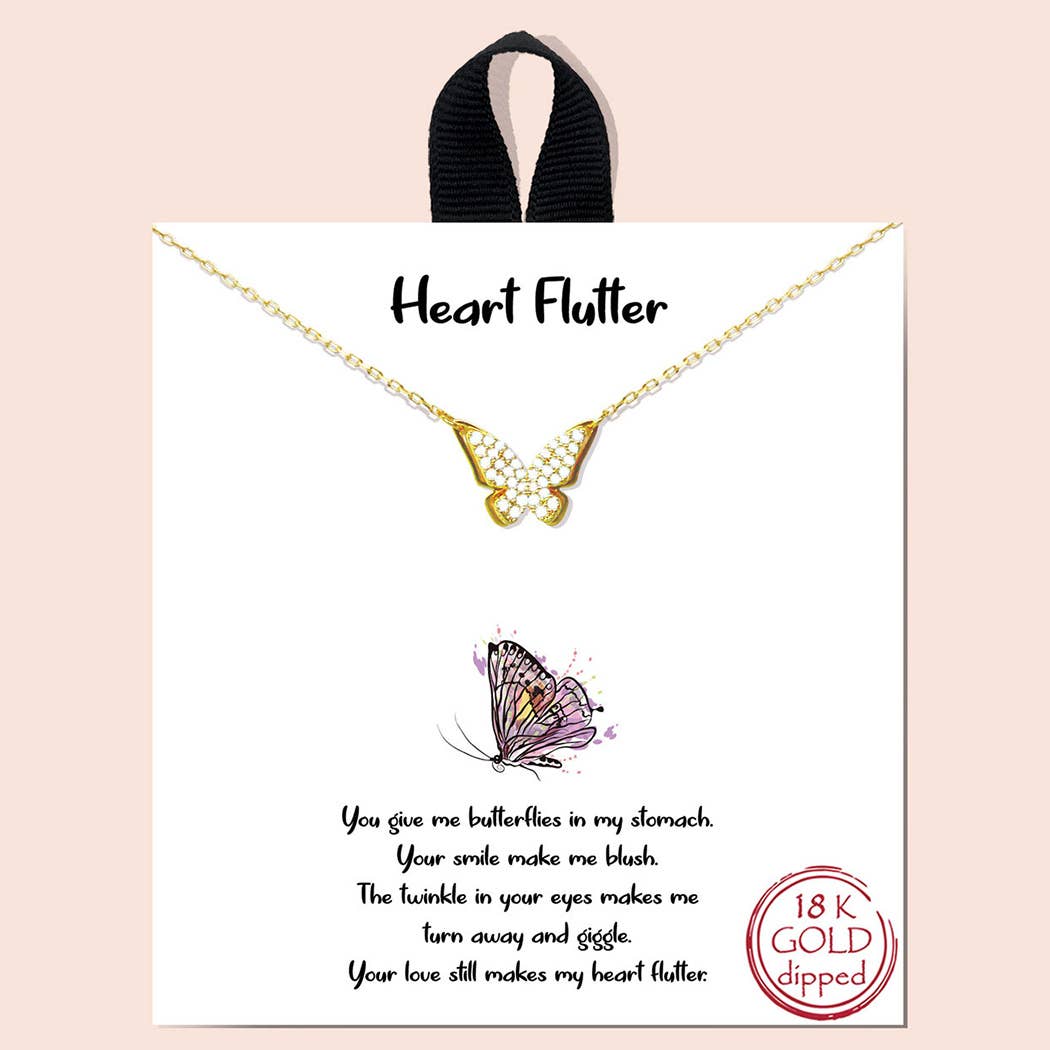 Gold-Dipped Heart Flutter Butterfly Charm Necklace