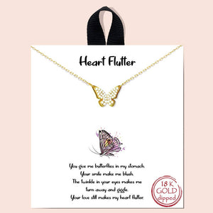 Gold-Dipped Heart Flutter Butterfly Charm Necklace