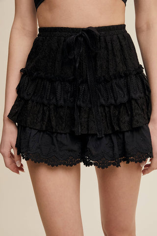 The Lace Tiered Shorts with Ruffle Details