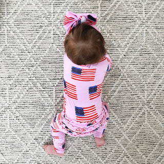Gigi and Max - Betty Pink Flag Ruffle Zip Bamboo4th of July Sleepies Little