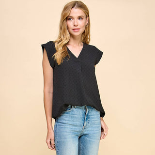 Solid Texturized V Neck Top