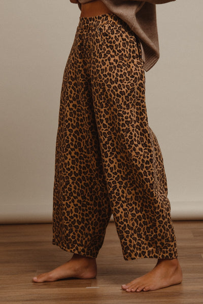 Lorraine Washed Leopard Denim Mid RIse Barrel Pants