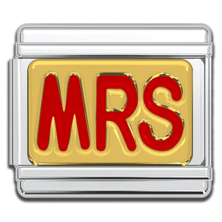 Italian Bracelet Charm - "MRS" Red and Gold 9mm Link