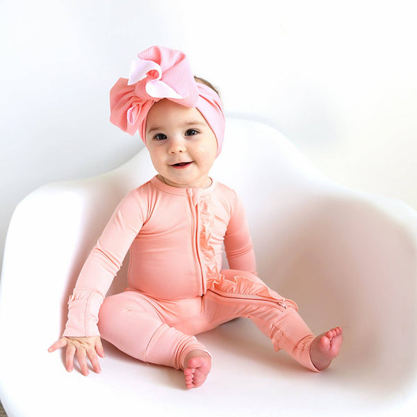 Gigi and Max - Bamboo Baby Pajama Sleepies Little Baby Ruffle Zip Olivia Pink