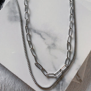 Piper Two Piece Paper Clip Chain Layered Necklace