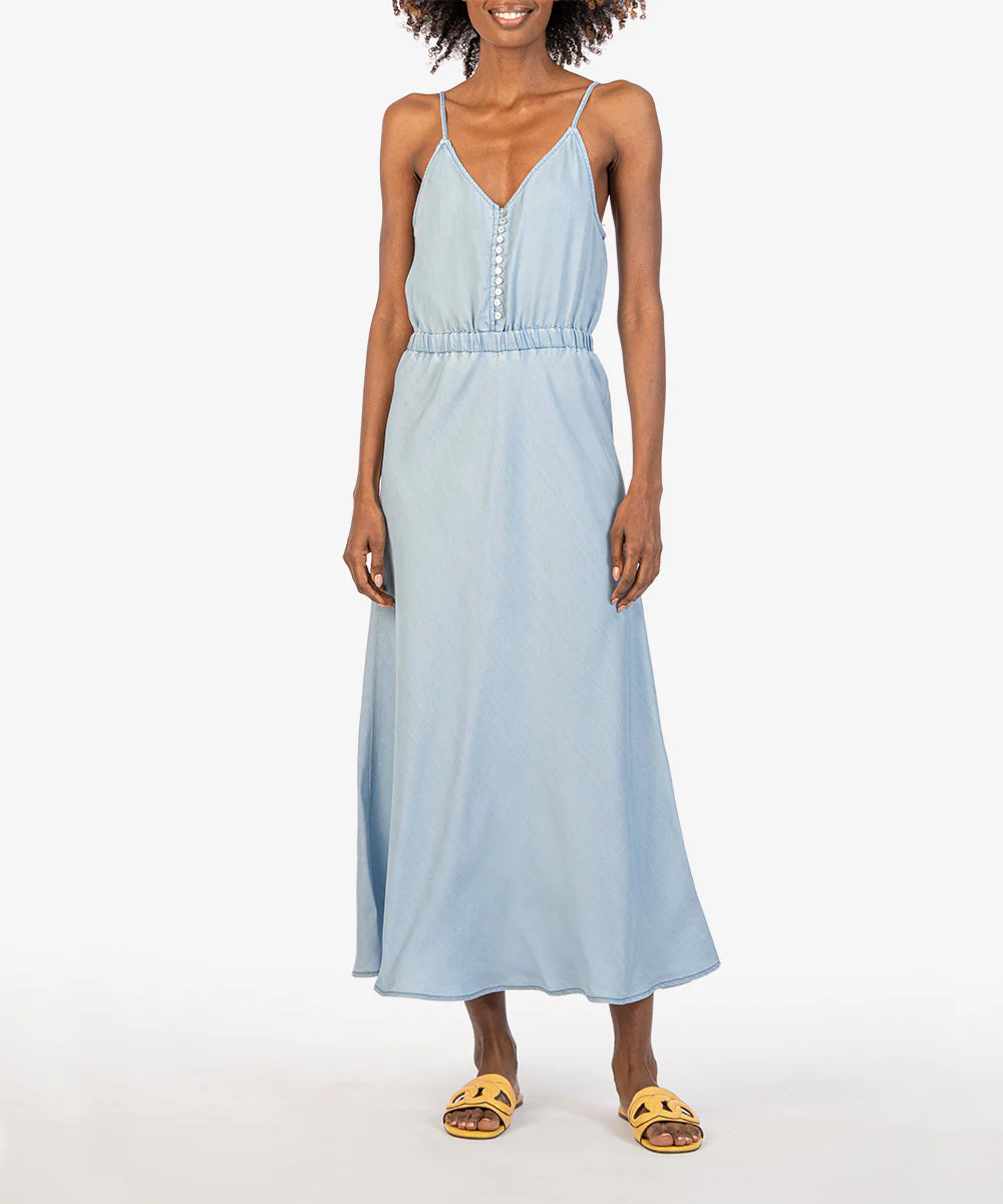 Safiyya Back Cutout Chambray Midi Dress