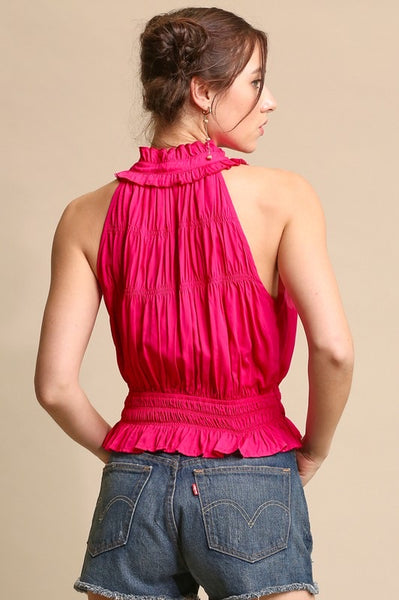 Hadley Halter Neck Top- Hot Pink