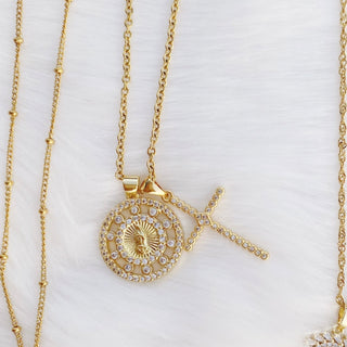 Radiant Double Charm Religious Pendant Necklace