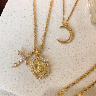 Jeweled Crescent Moon Necklace