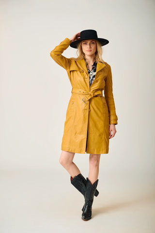 Leah RF Leather Trench- Dark Yellow