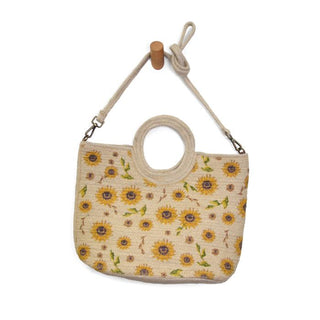 Sunflower Painted Zia Jute Crossbody Tote