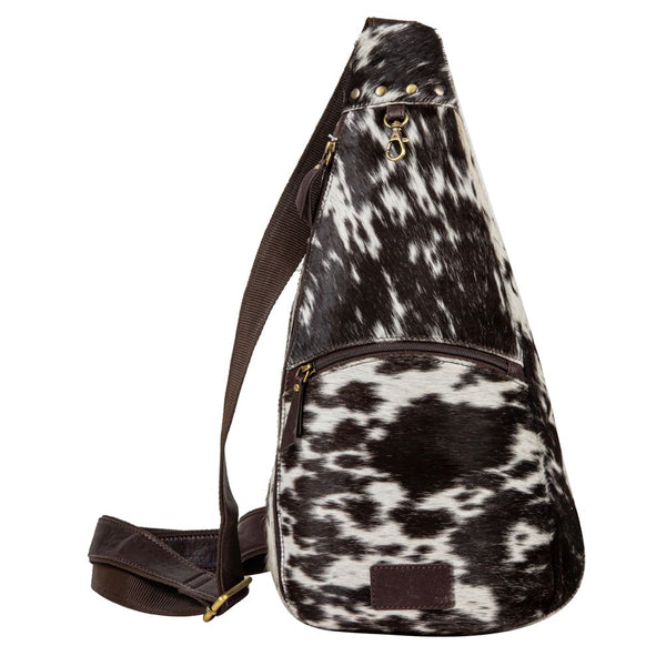 Myra-Cullom Trail Hair-on Hide Bucket Sling Bag in Black