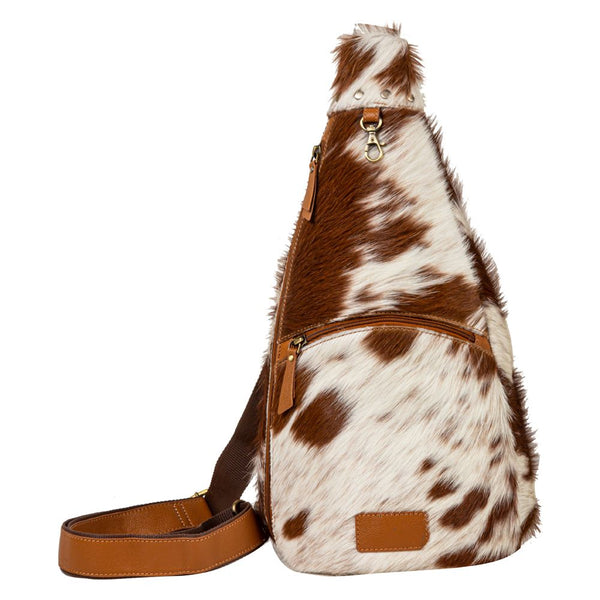 Myra-Cullom Trail Hair-on Hide Bucket Sling Bag in Brown