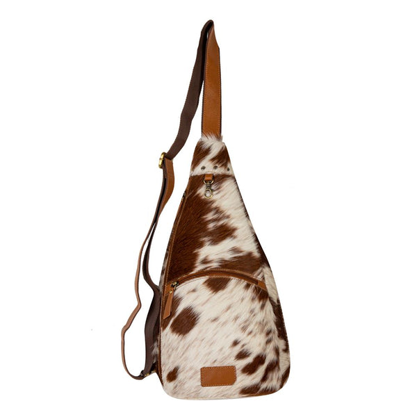 Myra-Cullom Trail Hair-on Hide Bucket Sling Bag in Brown