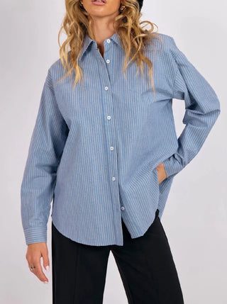 MICROSTRIPE BACKTIE OVERSIZED BUTTON DOWN