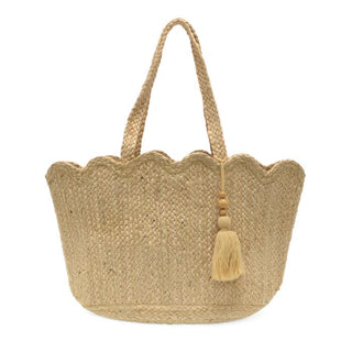 Jovi Scalloped Hem Jute Tote w/ Tassel