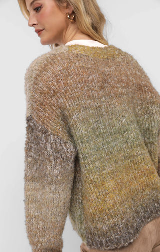 Smiley Ombre Fuzzy Knit Cardigan