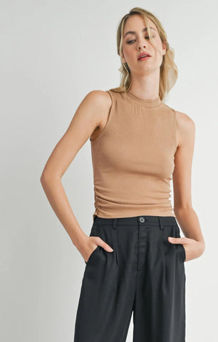 Sadie & Sage- Ronan Mock Neck Ruched Knit Tank