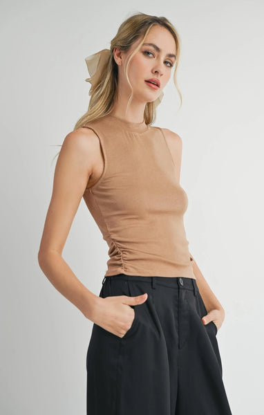 Sadie & Sage- Ronan Mock Neck Ruched Knit Tank