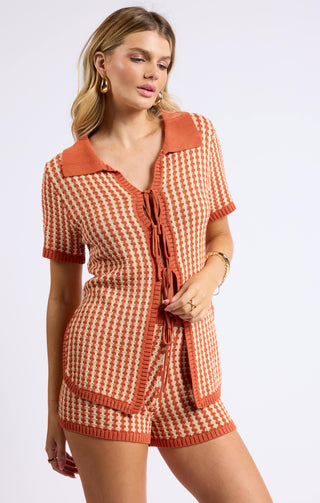 Through The Canyons Tie Front Sweater Top