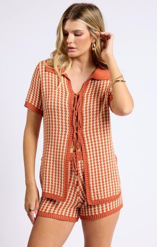 Through The Canyons Tie Front Sweater Top