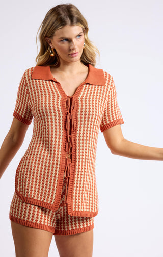 Through The Canyons Tie Front Sweater Top