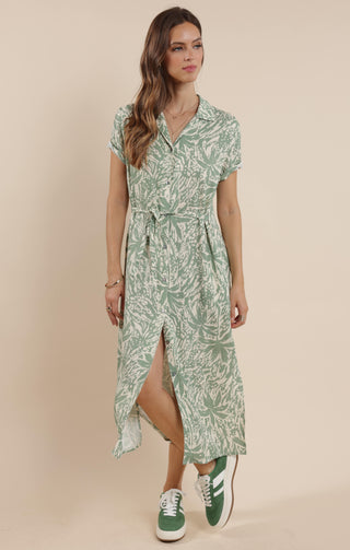 Palm Whispers MIdi Shirt Dress