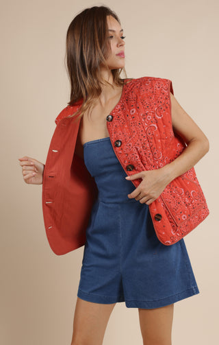 Music Fest Cotton Bandana Print Quilt Vest