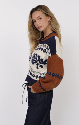 Sweet Rose Jacquard Zip Sweater