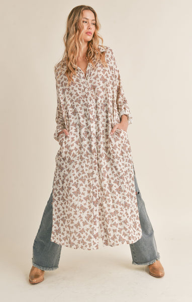 Sadie & Sage- Hearts Flutter Button Down Midi Shirt