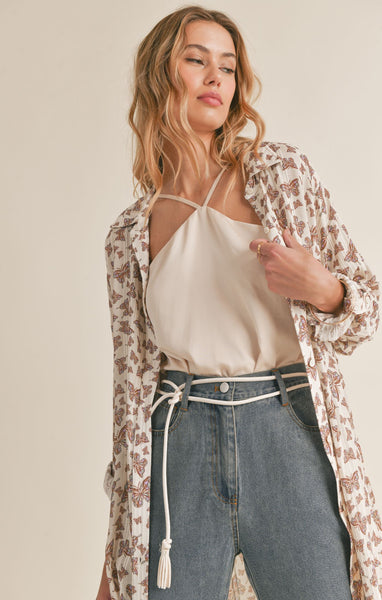 Sadie & Sage- Hearts Flutter Button Down Midi Shirt