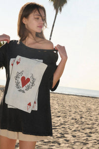 Ace of Hearts Distressed Oversized Graphic Tee