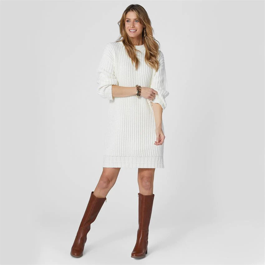 Monica Long Chunky Sweater Dress - Cream