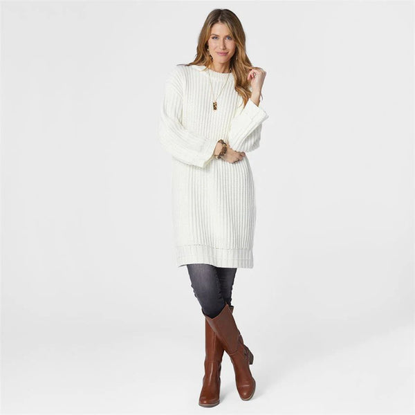 Monica Long Chunky Sweater Dress - Cream