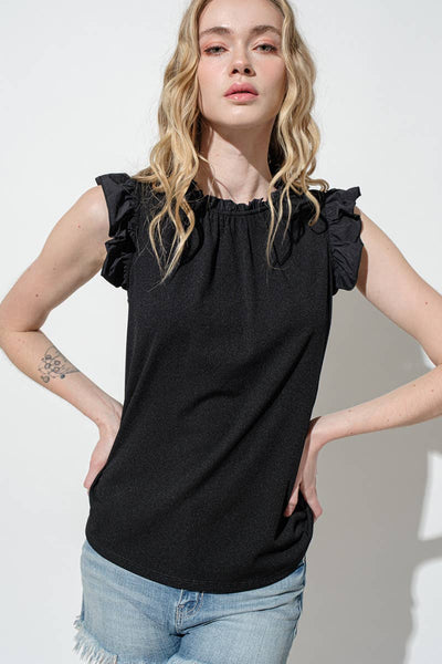 Rachel Ruffle Top- Black Contrast Fabric