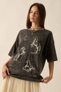 Prancing Horses Mineral Wash Oversize Graphic Tee